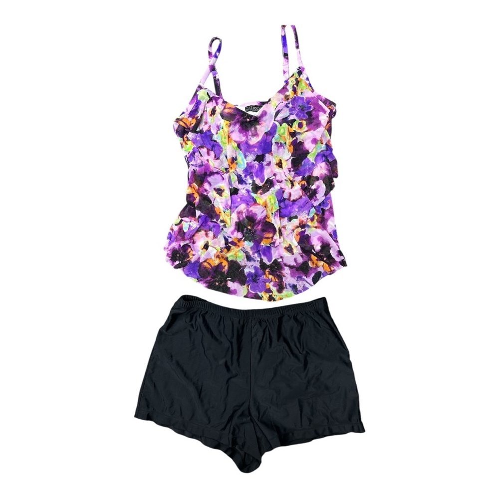 St Tropez Swim - EC - Floral Purple and Black Women's Swimwear Set